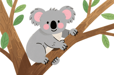 Cartoon koala bear in tree