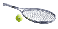 Modern transparent tennis racket with a bright yellow tennis ball