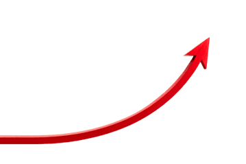 3D red arrow pointing upwards, symbolizing growth, success, and progress.