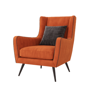 Modern orange armchair with dark gray cushion