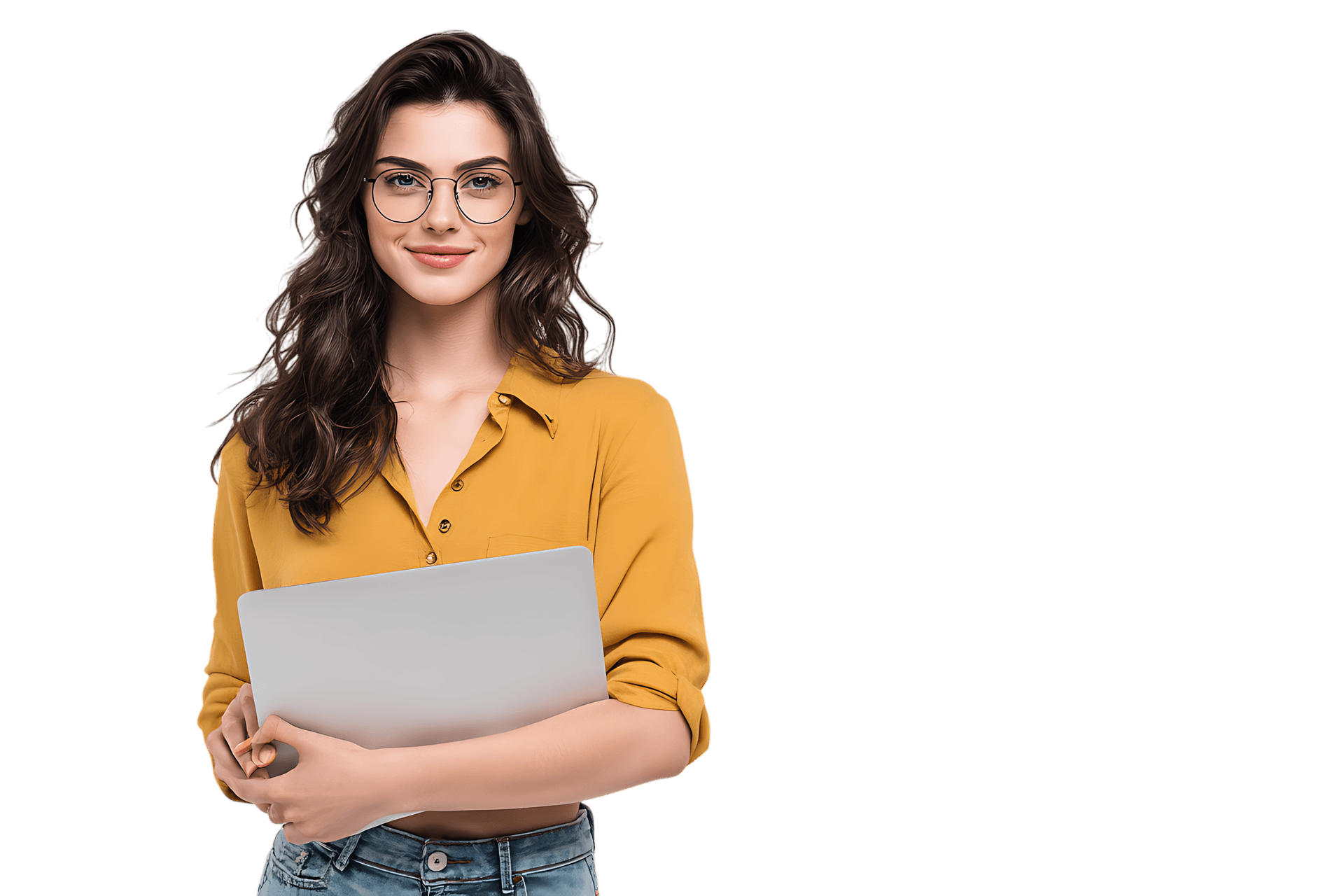 Smiling woman holding documents, business portrait