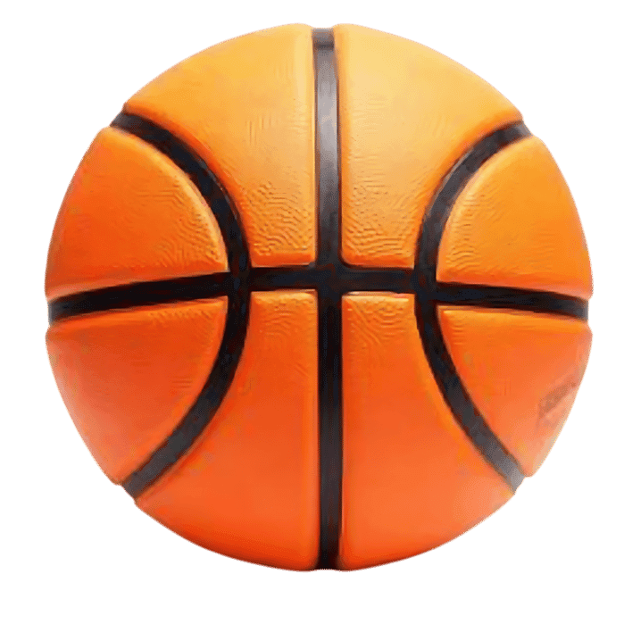 Close up view of a vibrant orange basketball showing detailed texture and black lines