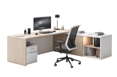 Modern L shaped office desk with computer