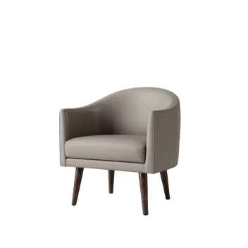 Modern beige armchair with wooden legs.