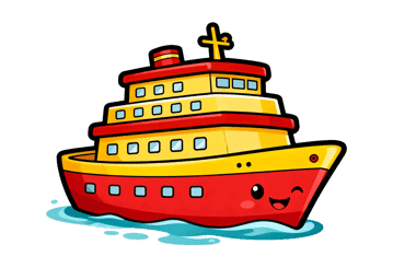Cartoon cruise ship illustration with cute face
