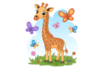 Cartoon giraffe with butterflies