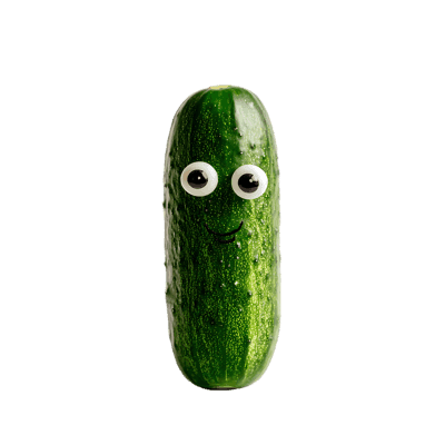 Cute cartoon cucumber with googly eyes and a smile