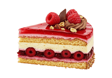 Delicious raspberry cake slice with cream and nuts515