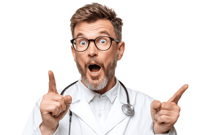 Surprised Doctor Points Up