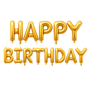Golden happy birthday balloons for celebrations and parties