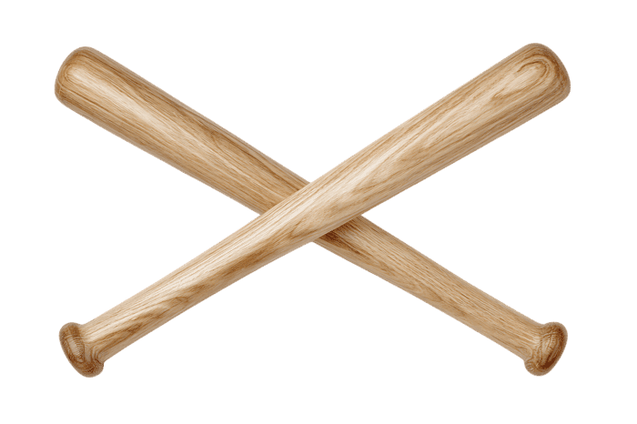 Two crossed baseball bats on black background.