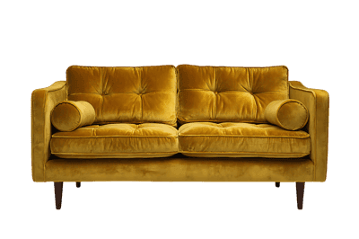 Mustard yellow velvet sofa