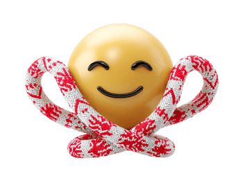 Smiling emoji hugging decorative rope