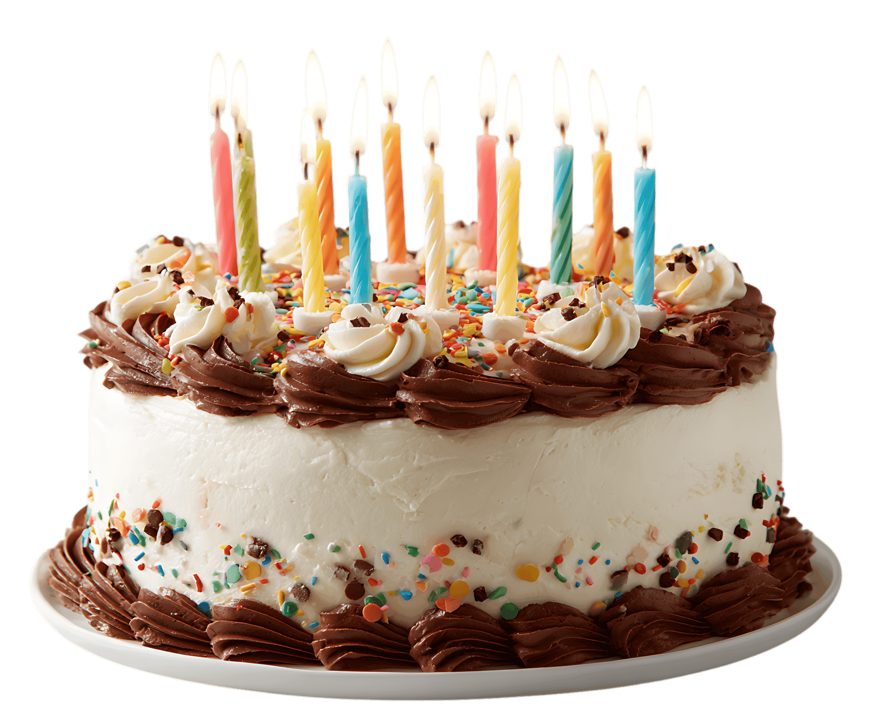 Delicious birthday cake with lit candles526