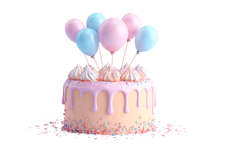 Pastel birthday cake with balloons!