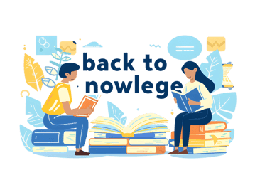 Back to knowledge, students reading books illustration