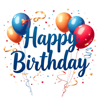 Colorful birthday celebration design with balloons and confetti on white background