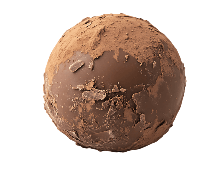 Close up of a single chocolate truffle.