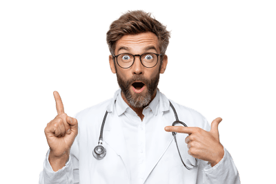 Surprised Male Doctor Pointing