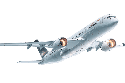 Modern passenger airplane taking off. Air travel, transportation concept.