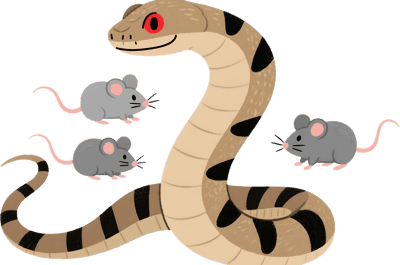 Cartoon snake with mice. Funny predator.