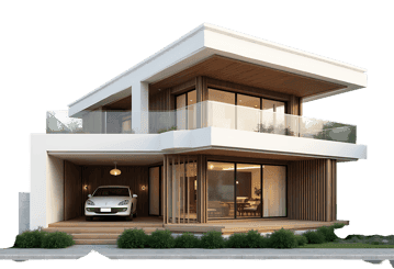 Modern luxury house with a car in the garage, architectural design