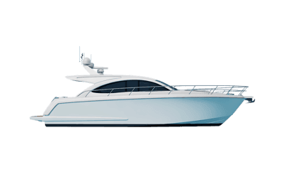 Modern white motor yacht on black background