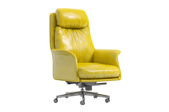 Yellow leather office chair on a transparent background