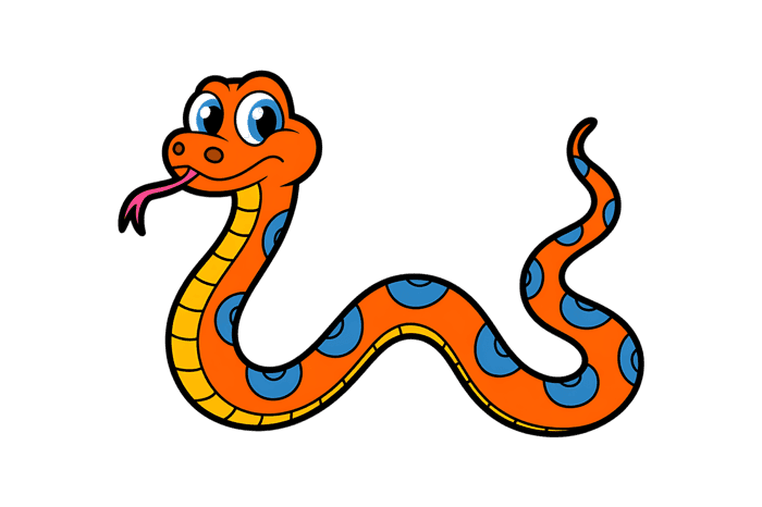 Cartoon snake illustration with orange and blue spots