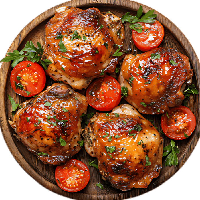 Roasted chicken thighs with cherry tomatoes and parsley