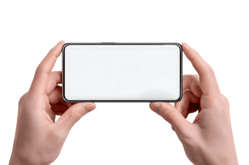 Mockup of hands holding a smartphone with a blank white screen659.