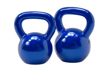 Two blue kettlebells on a white background