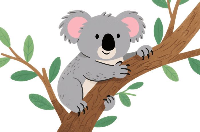 Cute koala bear on a tree branch illustration