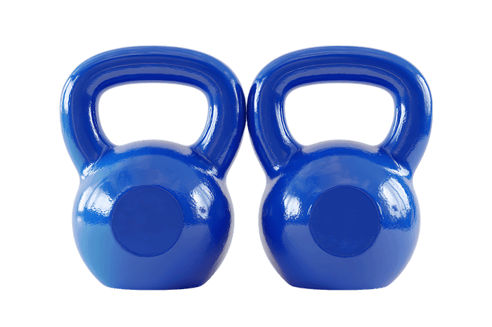 Pair of blue kettlebells for fitness and strength training