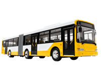 Yellow and white articulated city bus for public transportation