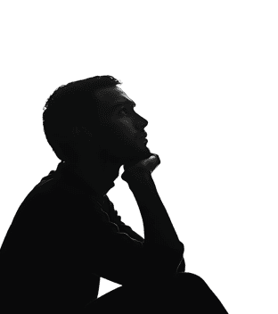 Thoughtful person in shadow, contemplating.