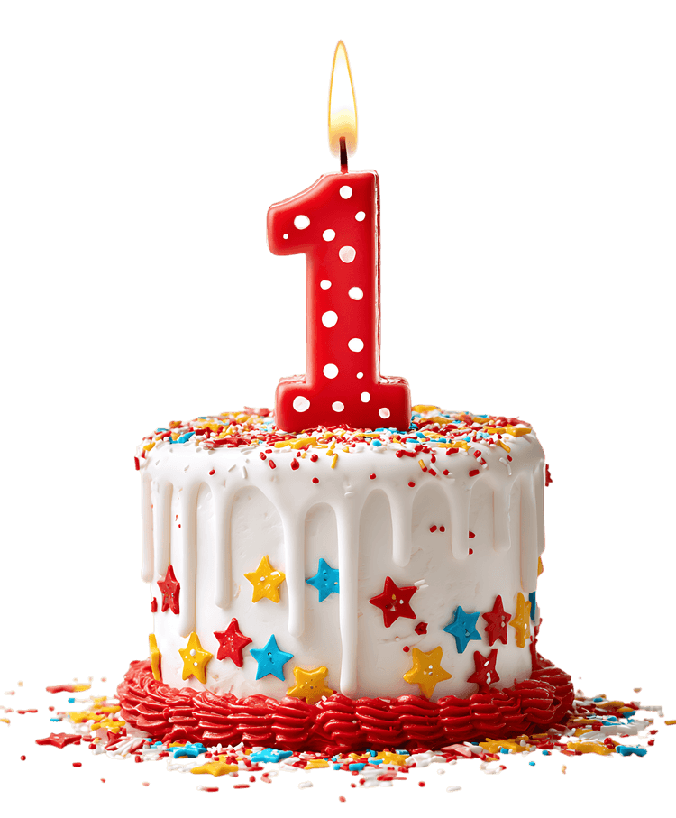 First birthday cake with a single candle
