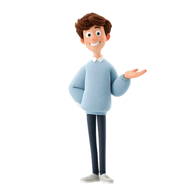 Friendly cartoon boy presenting something. 3D render.