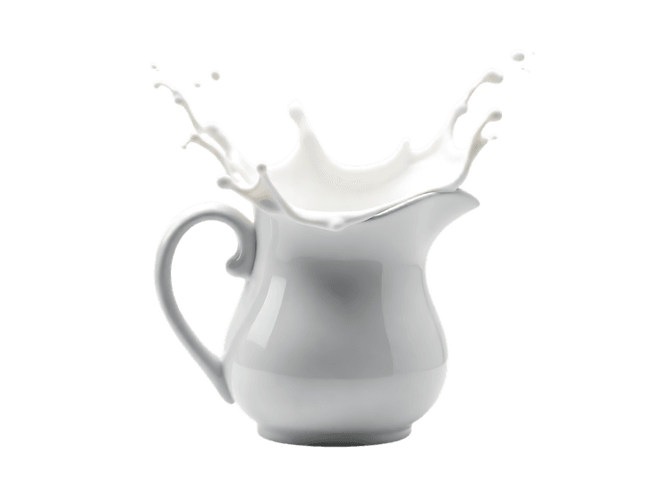 Milk splashing out of pitcher on transparent background
