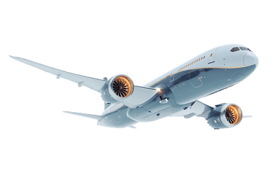 Airplane in flight, isolated on transparent background.