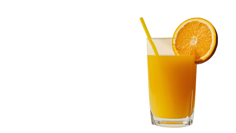 Glass of fresh orange juice with orange slice.