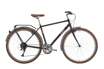 Classic black bicycle with brown accents on transparent background