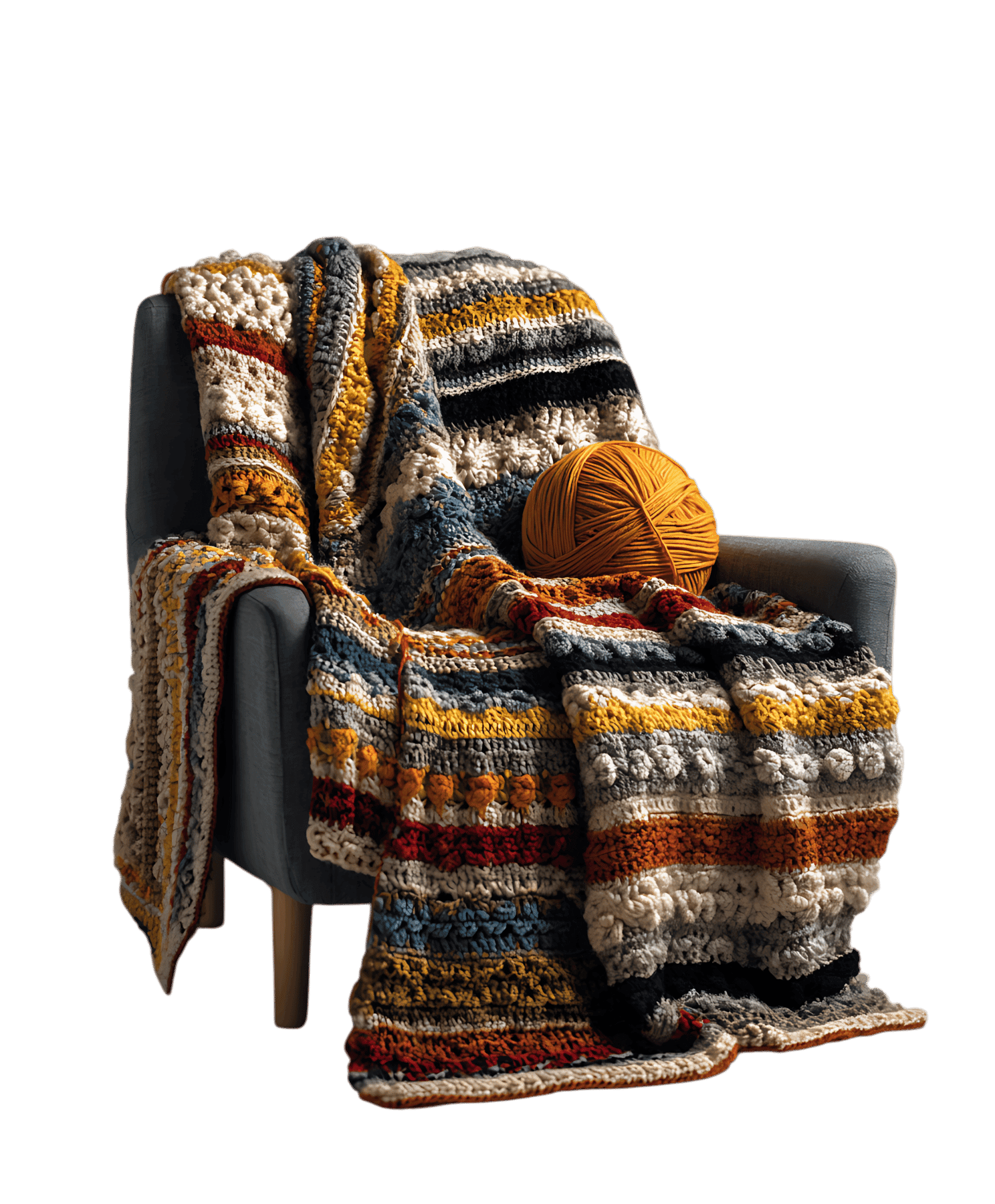 Cozy crocheted throw blanket in warm autumnal tones
