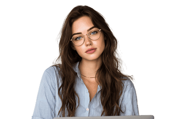 Attractive young woman wearing glasses, looking at camera.