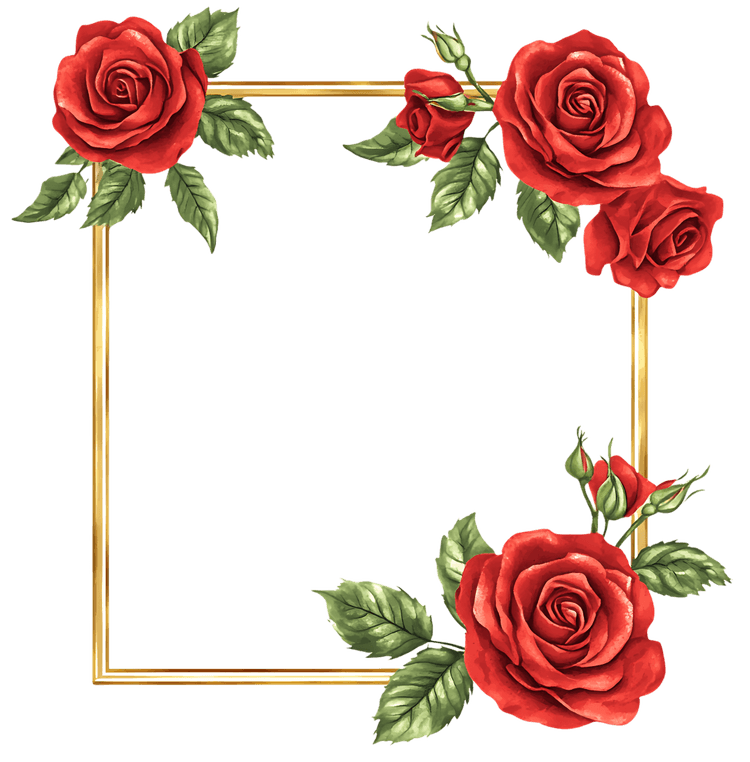 Gold frame with red roses