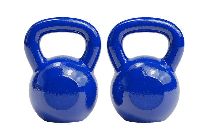 Pair of blue kettlebells for fitness