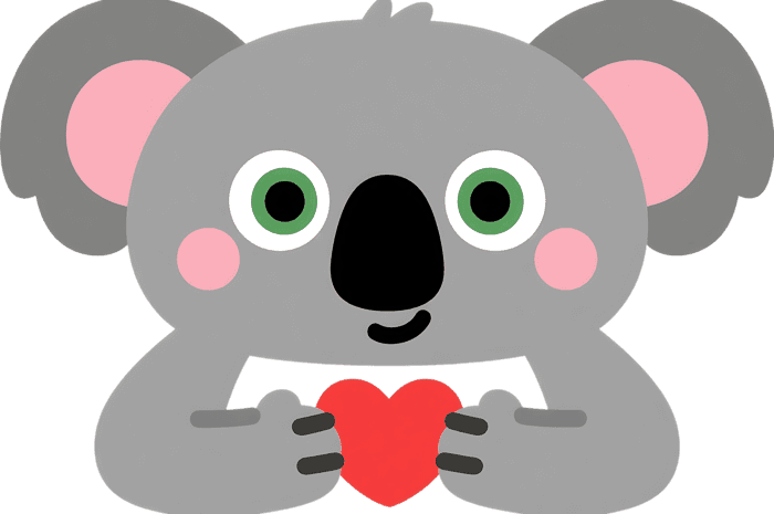 Cartoon koala holding heart, cute animal illustration