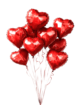 Romantic bunch of red heart shaped balloons.
