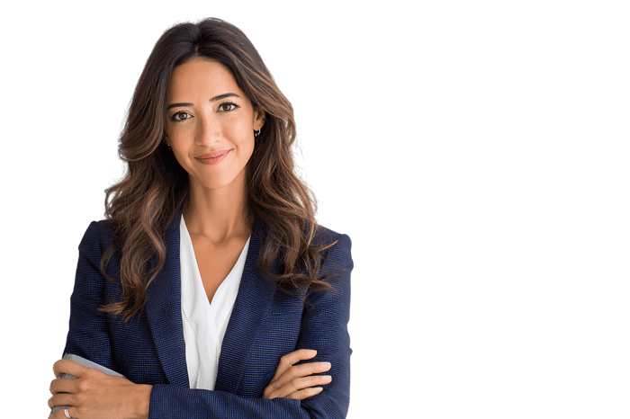 Confident businesswoman with arms crossed, portrait.