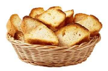 Crispy toasted bread in a wicker basket